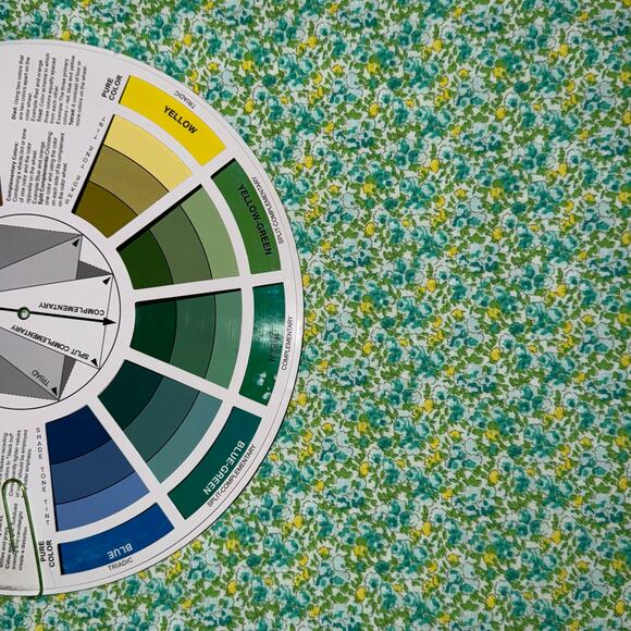 Green, Blue & Yellow Small Floral Cotton Fabric - Over 3/4 Yard - Blender - Picture 5 of 7